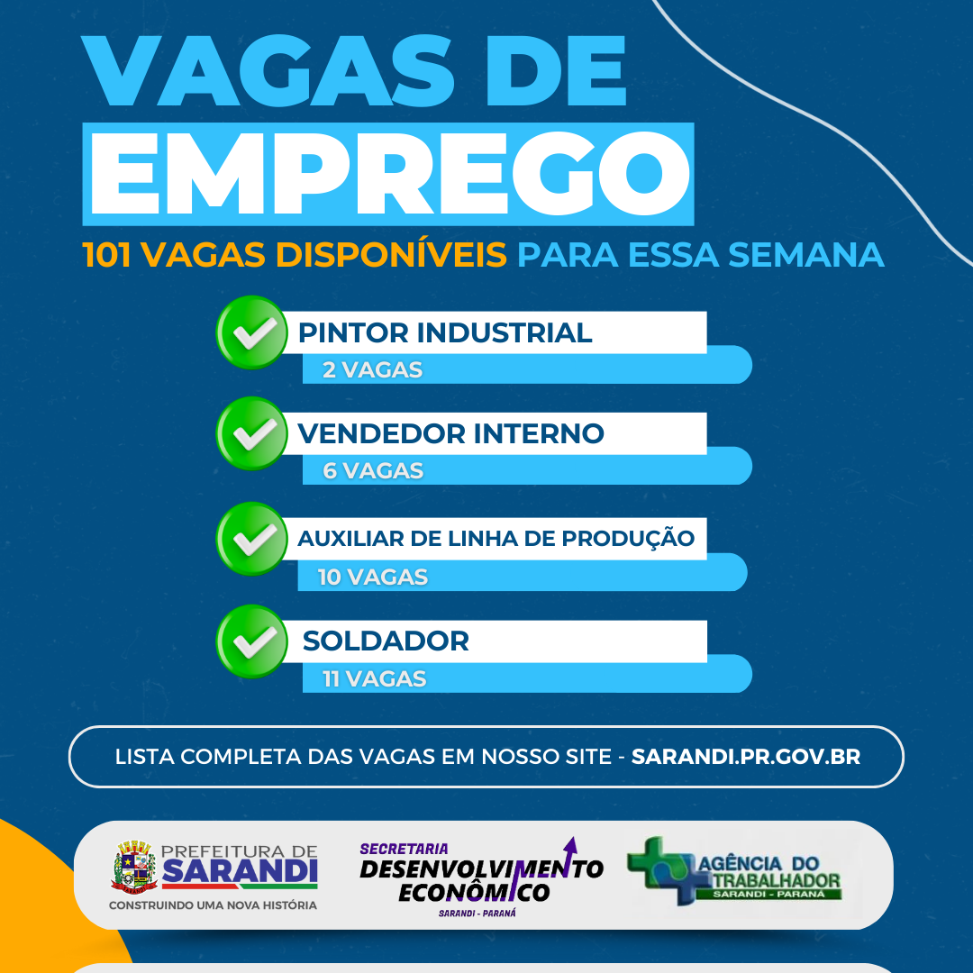 Agência do Trabalhador de Sarandi inicia semana ofertando 101 vagas de emprego